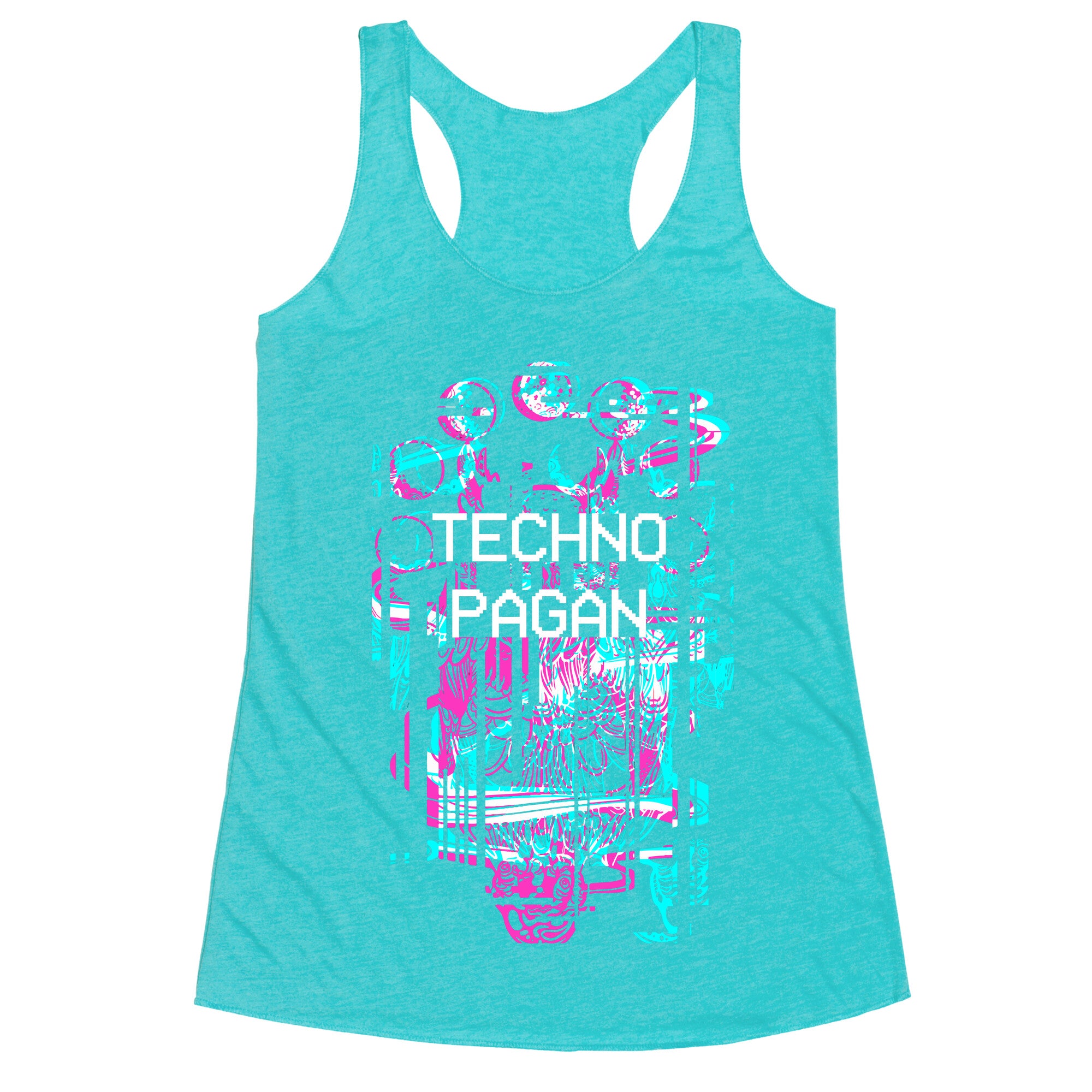 Techno Pagan Glitch Art Racerback Tank